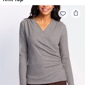 Gray V-Neck Knit Top medium